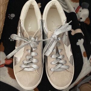 Silver and Cream Women's Sneakers